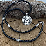 Срібна підвіска Ведмежа Лапа на шкіряному шнурку з рунами, фото 3