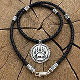 Срібна підвіска Ведмежа Лапа на шкіряному шнурку з рунами, фото 2