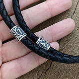 Срібна підвіска Ведмежа Лапа на шкіряному шнурку з рунами, фото 7