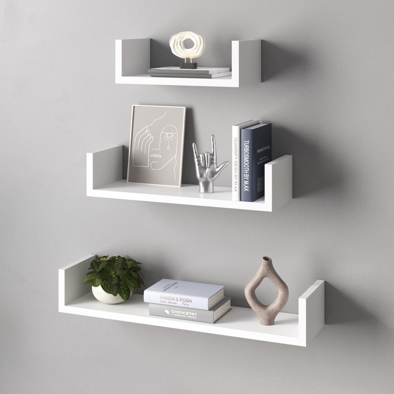 Полиці настінні VAYS M-37 Білий, набір з 3 навісних полиць з ЛДСП - для дому, офісу, вітальні, фото 1