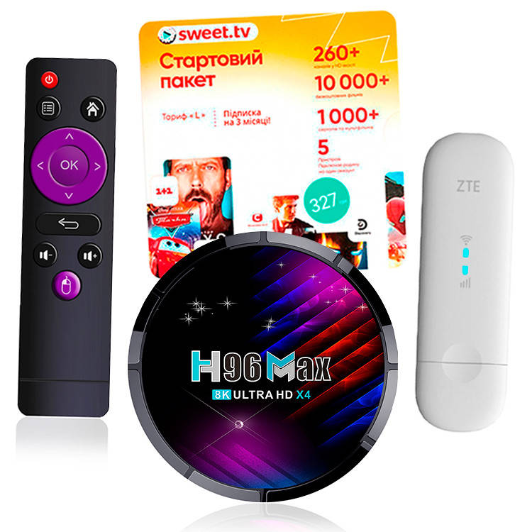 Приставка Смарт ТВ H96 MAX-S905X4 + модем ZTE MF-79(U), фото 1