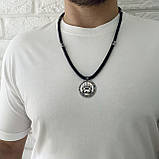 Срібна підвіска Ведмежа Лапа на шкіряному шнурку з рунами, фото 4