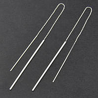Серьги протяжки женские в ухо длинные палочки на цепочках металлические серебристые длинна 20 см