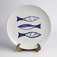 Тарелка керамическая ручная роспись "Кобальт рыбки 1" 20 см мелкая Rezon