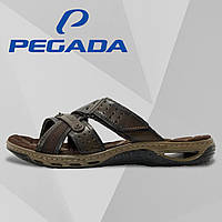 Мужские кожаные Pegada коричневые с липучками повседневные летние сланцы 131601-03