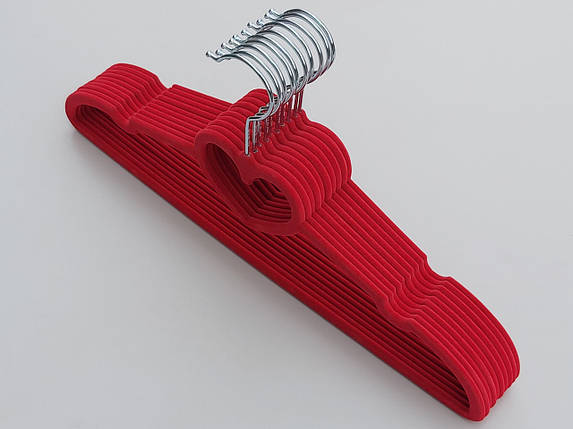 Плічка вішалки флокированные (оксамитові, велюрові)  червоного кольору, довжина 41 см,в упаковці 10 штук, фото 2