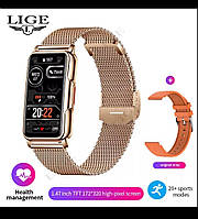 Золотий смарт-годинник Gold LIGE для жінок, повний сенсорний екран, Bluetooth-дзвінок, IP67, водонепроникний.