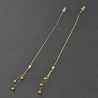 Серьги застежка гвоздик металлические золотистые длинные цепочки с шариками и кристаллами длинна 12 см 925 S