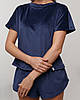 Піжама жіноча велюрова футболка з шортами Темно-Синій, фото 8