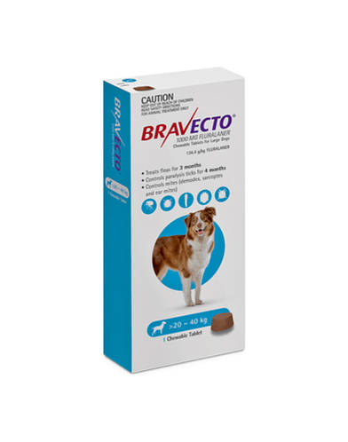 Купити Bravecto (Бравекто) д/соб. (20-40кг) таблетки від бліх і кліщів ...