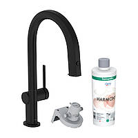 Кухонный смеситель с выдвижным изливом Hansgrohe Aqittura M91 FilterSystem 76801670 черный матовый