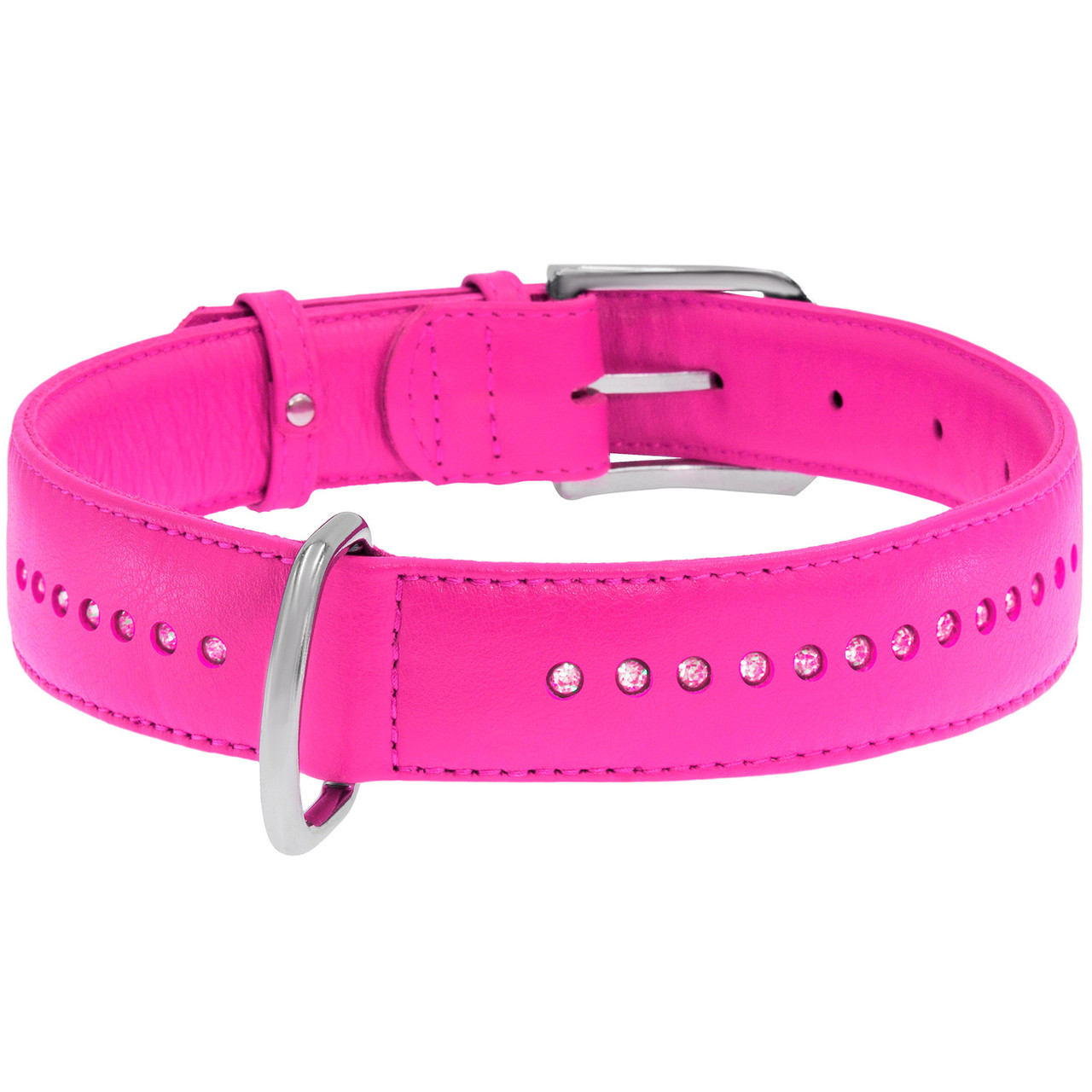 Нашийник шкіра 27-36 см 15 мм зі стразами рожевий Collar для собак, фото 1