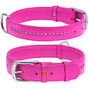Нашийник шкіра 27-36 см 15 мм зі стразами рожевий Collar для собак, фото 2
