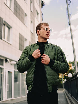 Мужской весенний бомбер цвет хаки куртка на молнии, мужские куртки бомберы однотонные весна-осень, фото 5