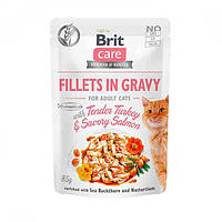 Brit Care Adult Turkey & Salmon консерва для котов, филе в соусе нежная индейка и пикантный лосось 85 г