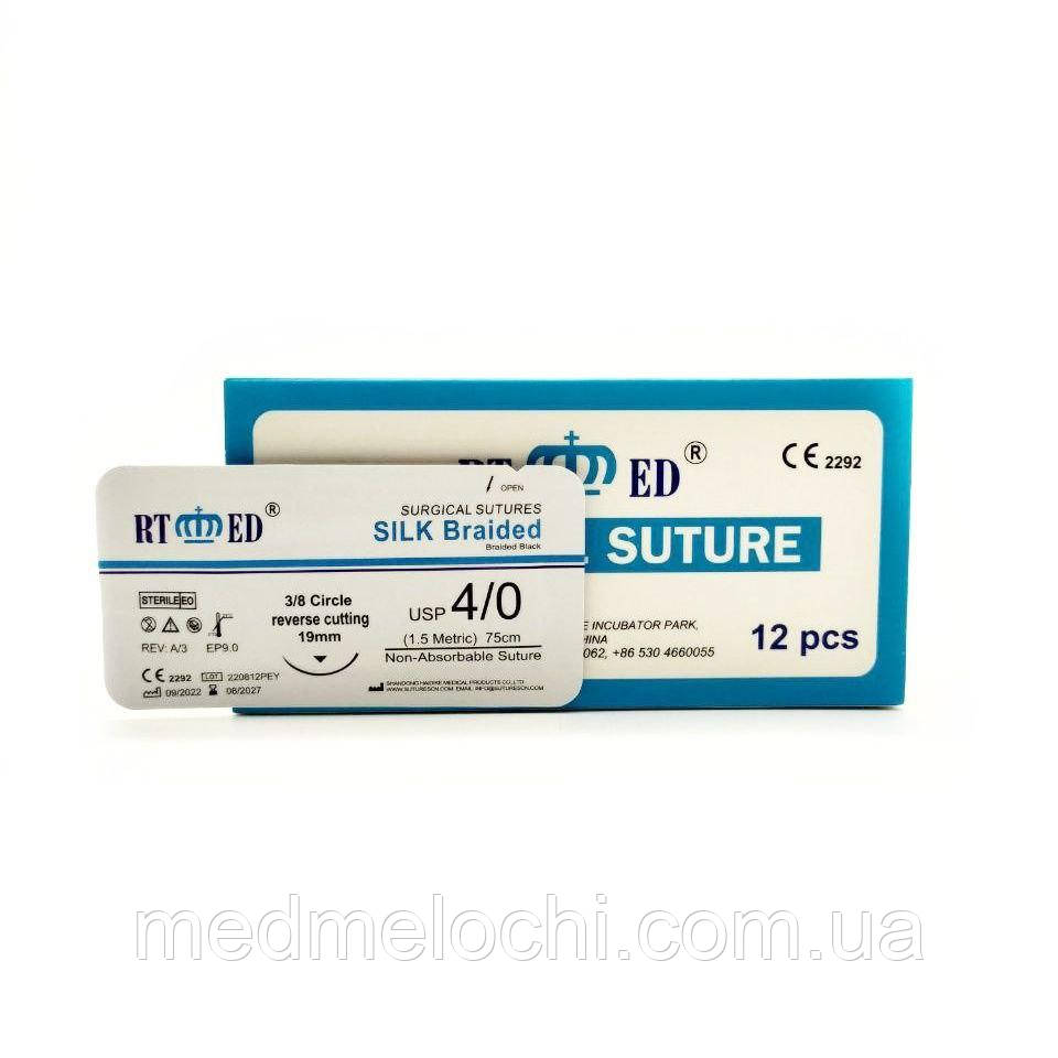 Шовк RT-med USP 4/0 (EP 1,5) зі звор. ріж. голкою 19мм 3/8 кола