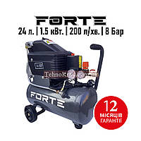 Компресор поршневий Forte FL-2T24N | 8 атм | 1.5 кВт | вхід: 200 л/хв | рес-р 24 л | Гарантія 12 міс