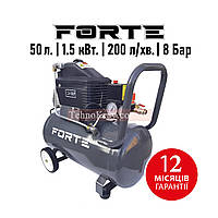 Компресор поршневий Forte FL-2T50N | 8 бар | 1.5 кВт | вхід: 200 л/хв | рес-р 50 л | Гарантія 12 міс.