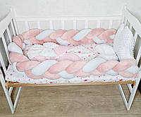 Набор детского постельного белья "MINI" в детскую кроватку, бортик косичка. Розовый
