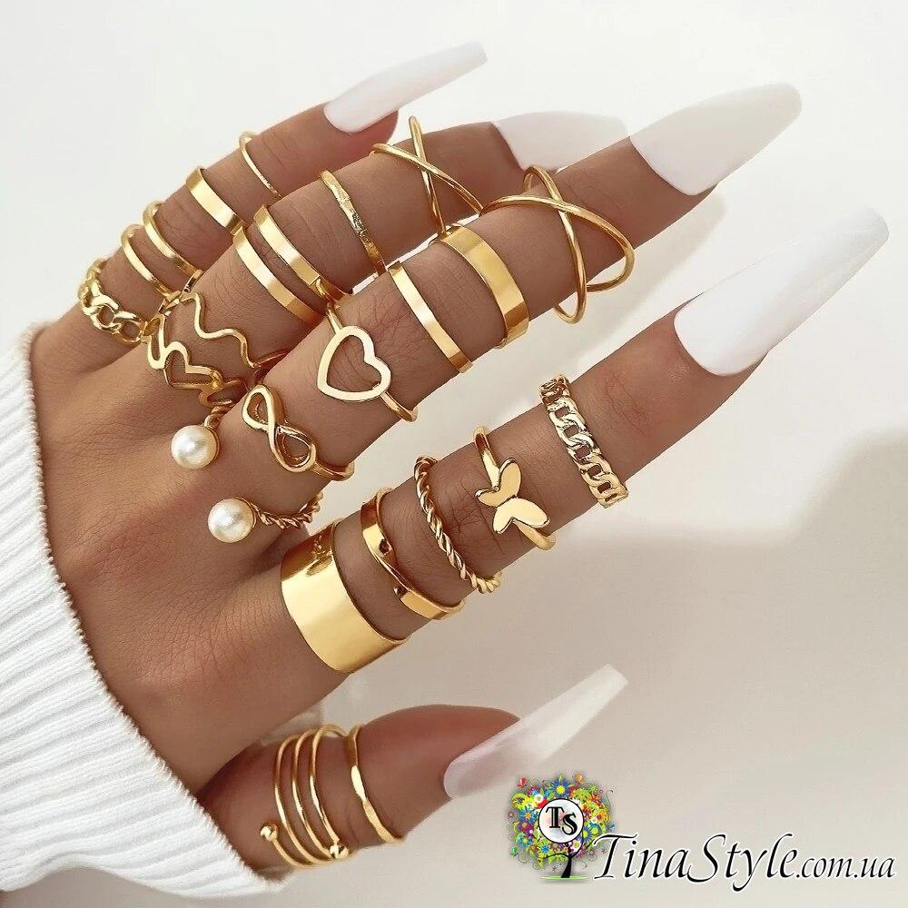 Набір колець з емаллю 6 шт кольца золото, фото 1