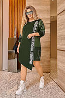 Женское платье спортивного типа Ткань двунитка и искусственная кожа Размер 50-52, 54-56, 58-60, 62-64