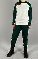 Женский спортивный костюм темно - зеленый с белым облегченный/утепленный