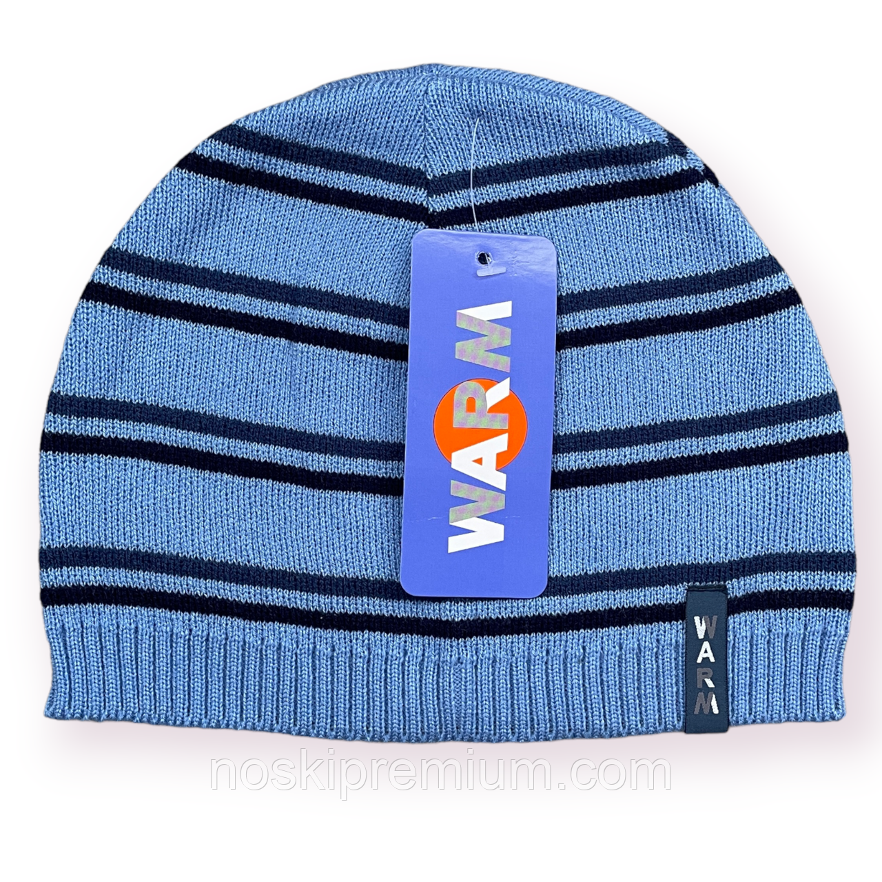 Шапка дитяча демісезонна Warm — Ковпак, зі смугою, розмір 40-44, блакитна, 020062
