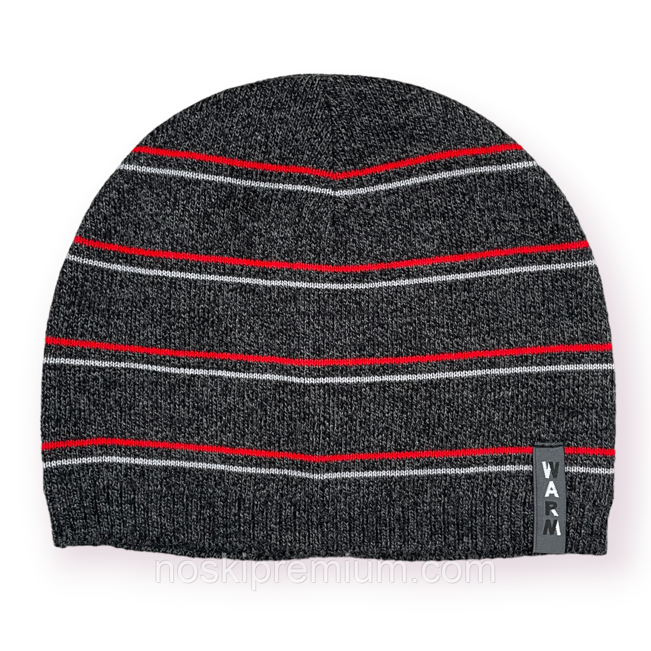 Шапка дитяча демісезонна Warm — Ковпак, зі смугою, розмір 40-44, сіра, 020064