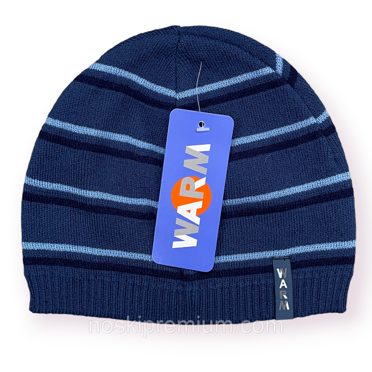 Шапка дитяча демісезонна Warm — Ковпак, зі смугою, розмір 40-44, синя, 020063