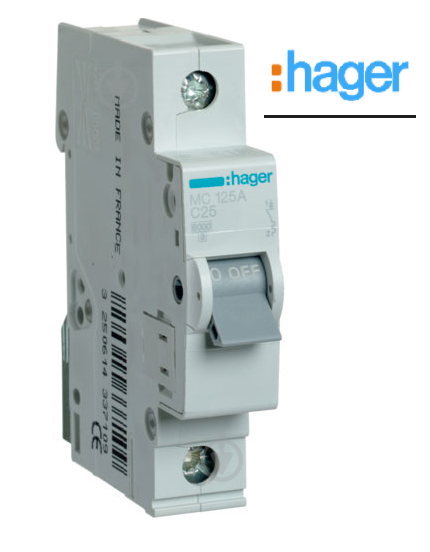 MCN125 Автоматичний вимикач Hager 1P 6kA C-25A 1M MCN125 25A, фото 1