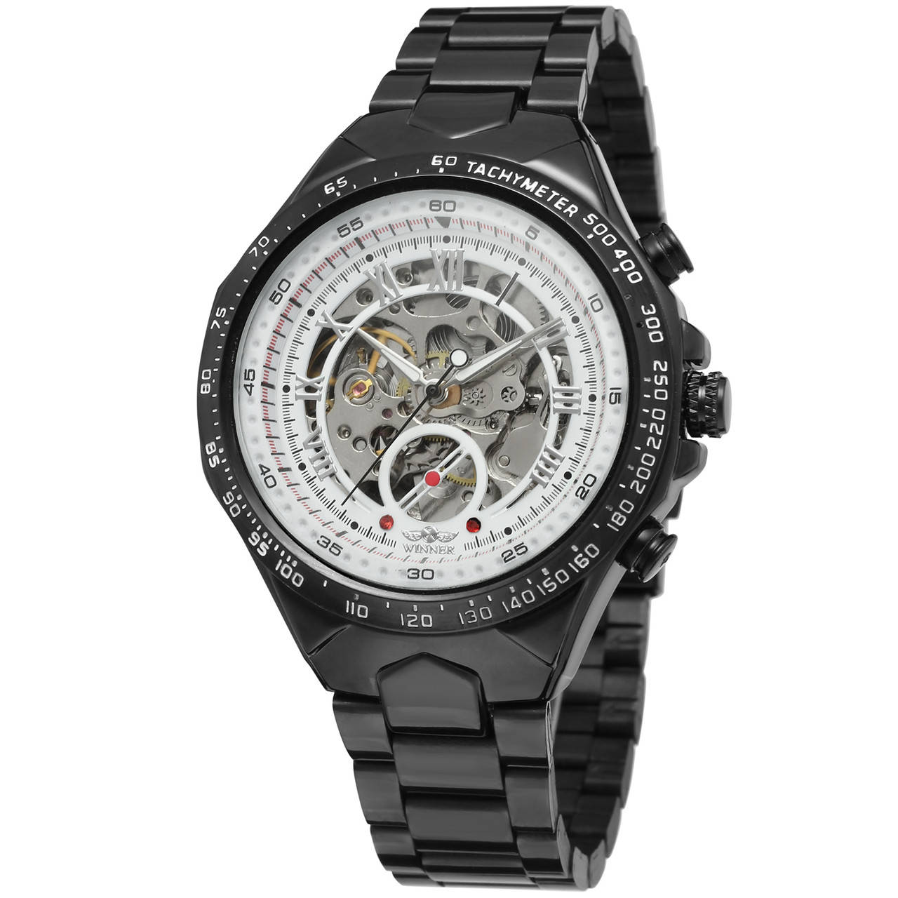 

Стильные мужские механические часы Оригинал Winner 8067 Black-White Red Cristal