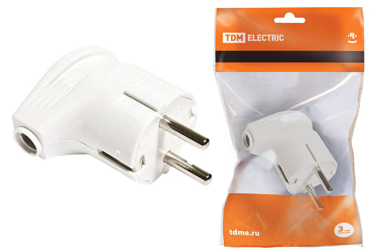 

Вилка угловая с/з белая 16А 250В TDM