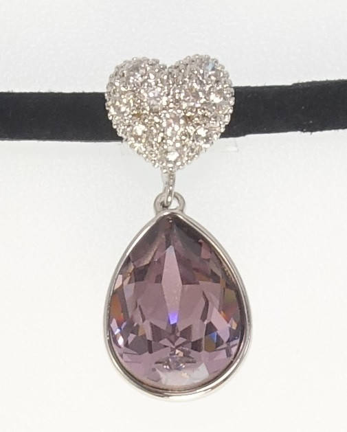 

Кулон Xuping Родий с кр-ми Swarovski на черной ленте "Сердце с кристальной подвеской" длина 30,5-36см