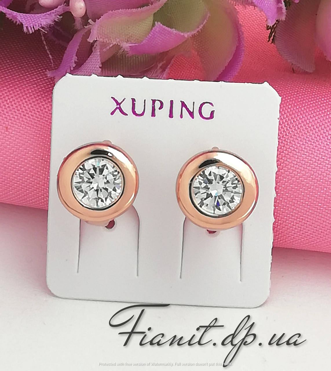 

Детские серьги Xuping с белыми фианитами медицинское золото, медзолото