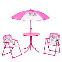 Раскладной детский садовый столик, зонтик и 2 стульчика 93-74-UNI , рисунок Единорог, розовый