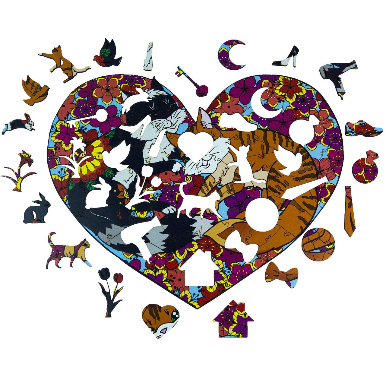 Пазл з дерева Котяче серце , А5-А3, фото 1