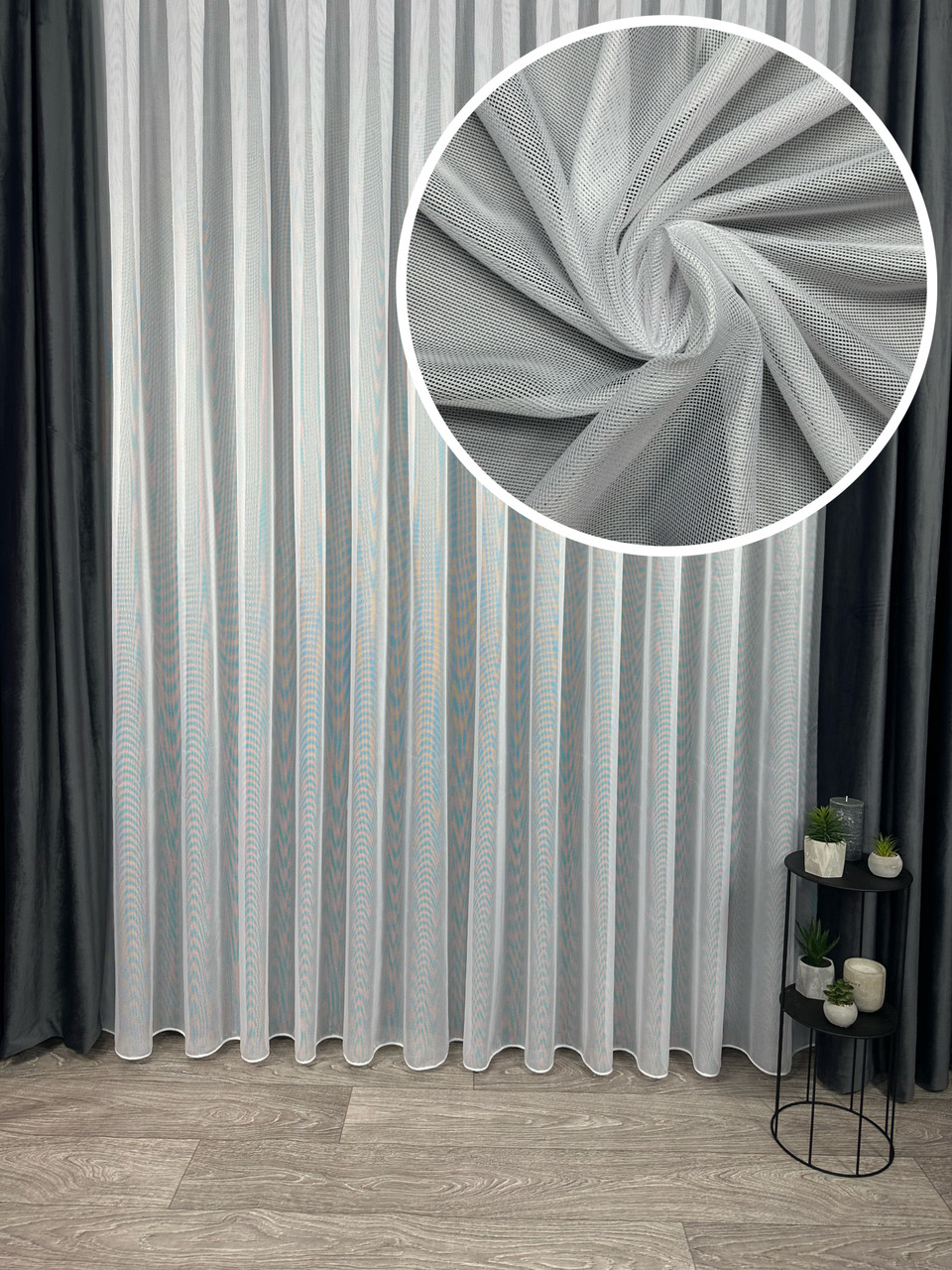 Ціна за 2.4 м! Однотонний тюль сітка "Антикіготь" з обтяжувачем. Колір: білий, фото 1