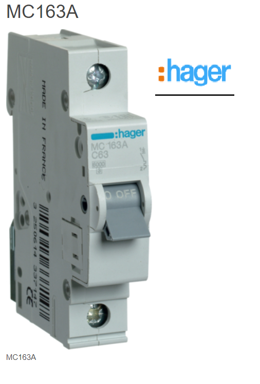Автоматичний вимикач  Hager 1P 6kA C-63A 1M