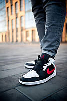 Мужские кроссовки Air Jordan 1 Mid Black Chile Red White 554724-075