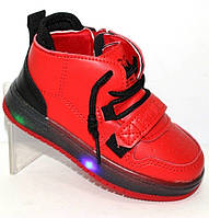 Осінні червоні дитячі спортивні черевики зі світиться підошвою червоний
