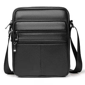 Чоловіча сумка через плече Натуральня шкіра Барсетка Чоловіча шкіряна сумка для документів планшет Чорна