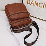 Чоловіча сумка через плече Натуральня шкіра Барсетка Чоловіча шкіряна сумка для документів планшет Коричнева, фото 10