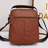Чоловіча сумка через плече Натуральня шкіра Барсетка Чоловіча шкіряна сумка для документів планшет Коричнева, фото 7