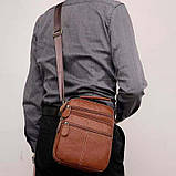 Чоловіча сумка через плече Натуральня шкіра Барсетка Чоловіча шкіряна сумка для документів планшет Коричнева, фото 5