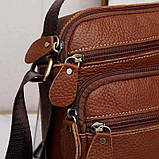 Чоловіча сумка через плече Натуральня шкіра Барсетка Чоловіча шкіряна сумка для документів планшет Коричнева, фото 9