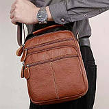 Чоловіча сумка через плече Натуральня шкіра Барсетка Чоловіча шкіряна сумка для документів планшет Коричнева, фото 4