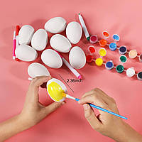 Комплект 50шт Белые Пасхальные яйца для разрисовки с крючками и ленточками небьющийся Украшение для праздника