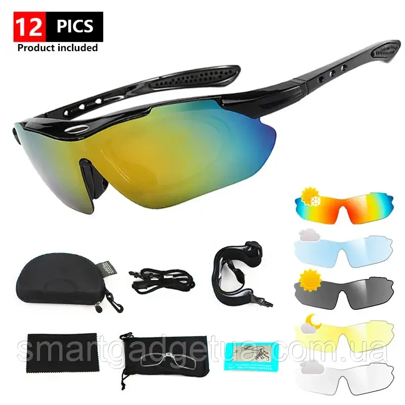 Окуляри "COMAXSUN Polarized" 5 в 1, UV400 велосипедні спортивні сонцезахисні тактичні, поляризація