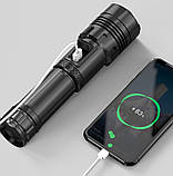 Ліхтарик ручний T6 світлодіодний металевий 15W акумулятор зарядний пристрій захисний бокс Cree XHP70.2, фото 8