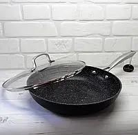 Сковорода з литого алюмінію з кришкою 28 см.Edenberg EB-3350 Сковорода з мармуровим покриттям індукційне дно